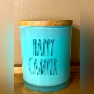 NEW Rae Dunn Happy Camper Candle with Wooden Lid Turquoise